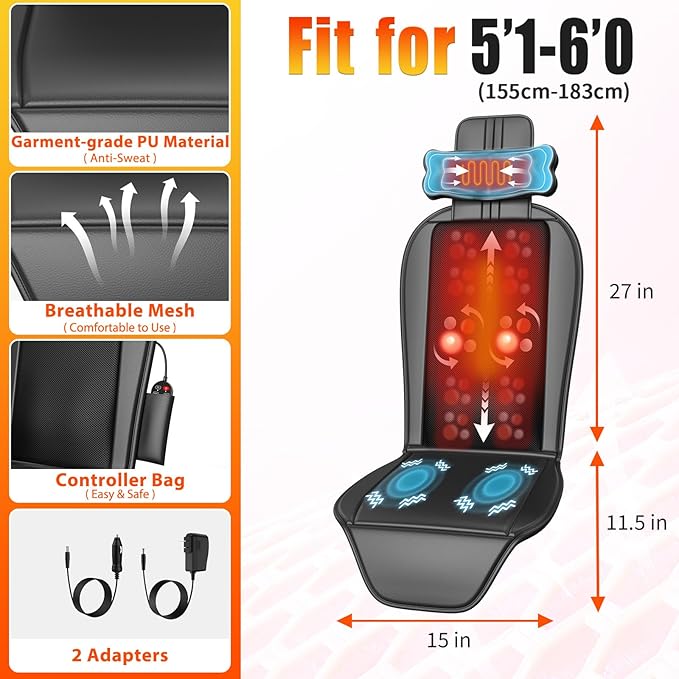 Shiatsu Back Massager with Heat, Massage Chair Pad for Full Back, Chair Massager with Neck Support Suitable for Office/Home,Gift for Father/Mother/Christmas