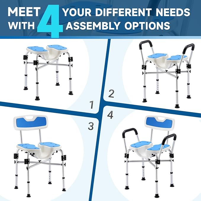 U-Shape Seat Shower Chair for Elderly and Disabled, 600lbs Heavy Duty, Aluminum Alloy, Blue