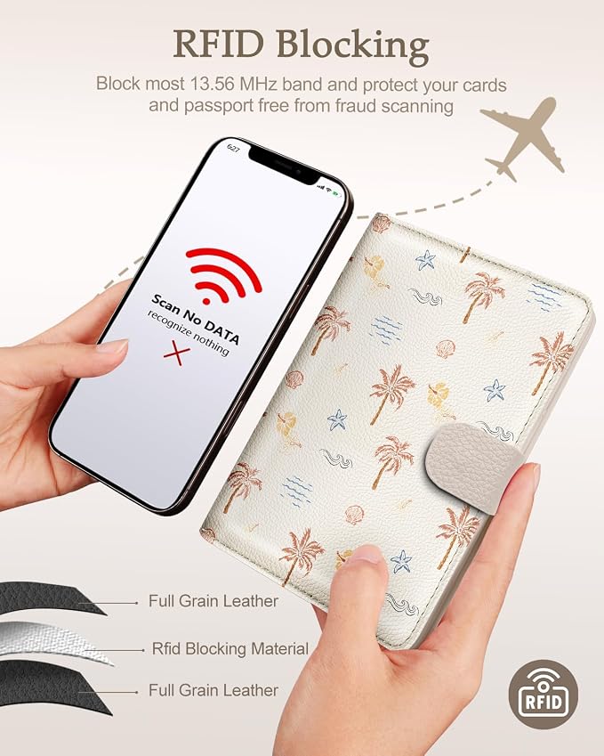 Slohif Airtag Passport Holder Cover Wallet Case for Travel Women - Leather RFID Blocking Passport Book Multiple Personalized Organizer Slim Portable Carrier Card Slots Protector Sleeve Stamp