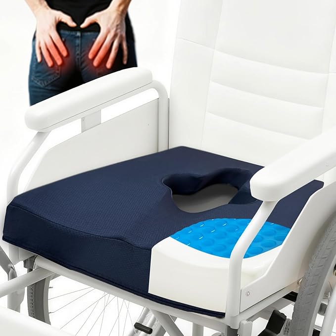 Gel Memory Foam Wheelchair Seat Cushion,Bed Sore Cushions for Butt,Butt Pillow for Pressure Sore&Ulcer Pain,Sciatica &Coccyx Pain Relief,Hemorrhoid Pillow for Chairs,Washable-Cover(Blue)