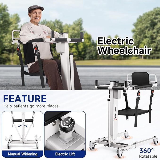 Electric Patient Lift Transfer Chair, Electric Transfer Lift for Home with Adjustable Height for Seniors, Electric Assist Lift Aid for Seniors - 300 lb Capacity, IPX54 Waterproof for Shower