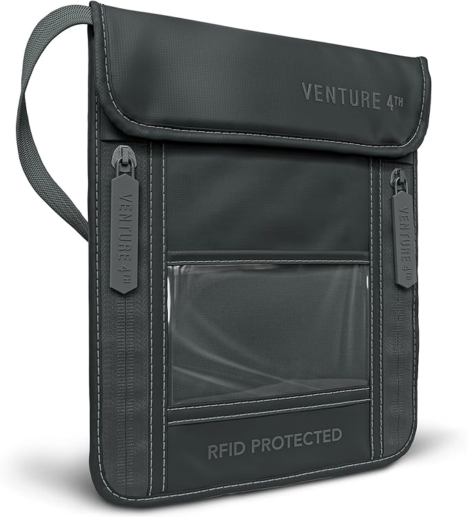 VENTURE 4TH Travel Neck Wallet, RFID Blocking Passport Holder - Sleek Gray