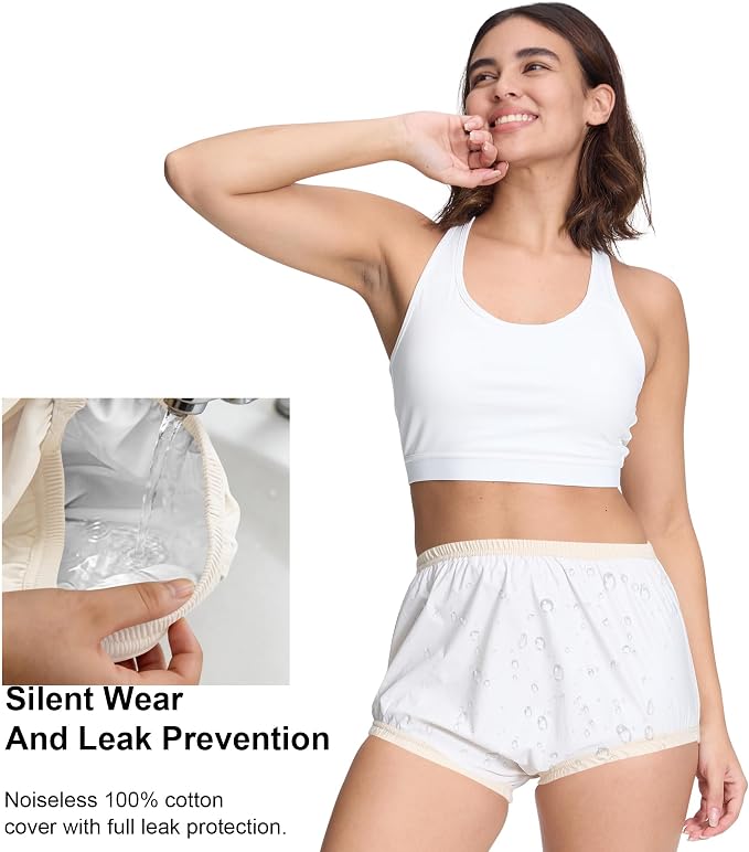 Womens Waterproof Incontinence Pants Leakproof Adult Diaper Covers Plastic Rubber Underwear Alternative(Beige，XL)
