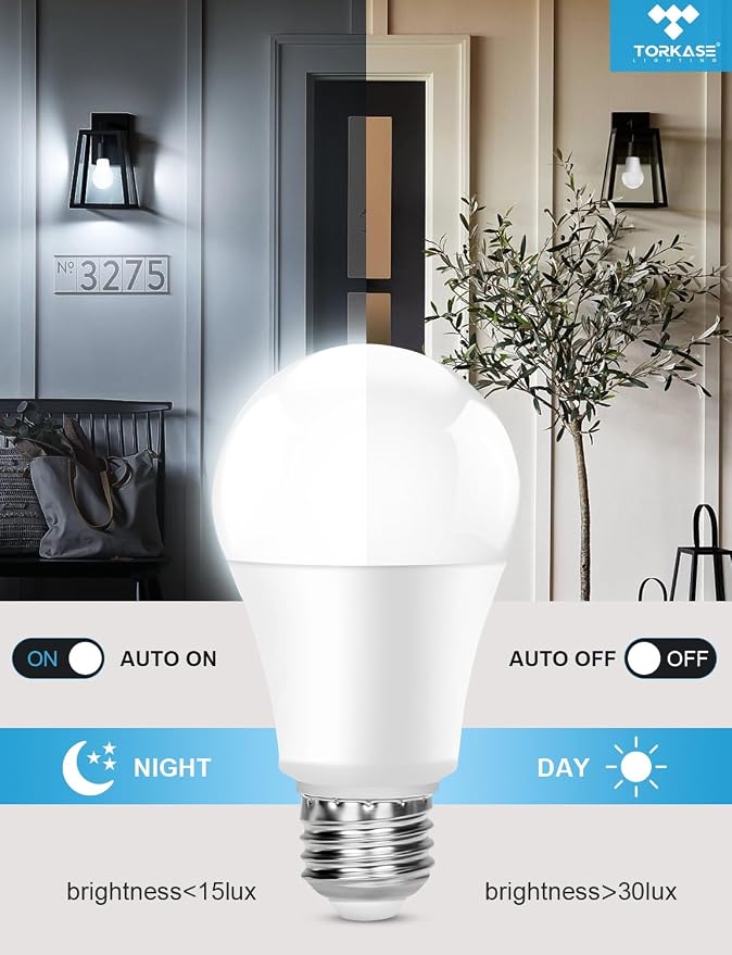 Dusk to Dawn Light Bulbs Outdoor, 13W(100W Equivalent), 6000K Daylight, Automatic On/Off Outdoor Security Light, Sensor A19 E26 Bulbs Photocell for Wall lamp Porch Garage Yard, Christmas Gifts 3Pack