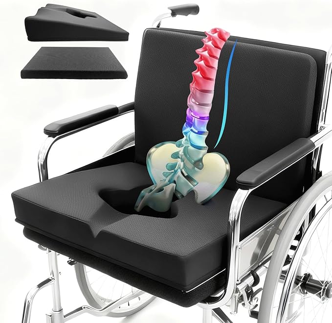 Gel Wheelchair Seat Cushion,Bed Sore Cushions for Butt,Sciatica,Coccyx,Pressure Sore & Ulcer Pain Relief Butt Pillow for Office Chair,Removable&Washable(Thickened&Support-Enhanced Set Black)