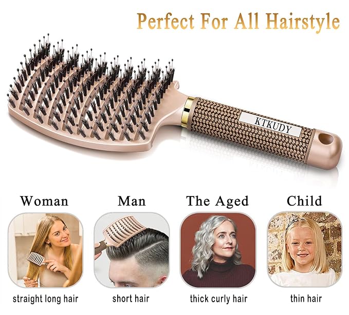 Detangling Brush for Women & Kids, Wet & Dry Hair, All Hair Types | Less pulling & breakage, Boar bristles tame frizz & add shine, Vents for faster blow-drying, Lightweight 4 oz, Non-slip grip