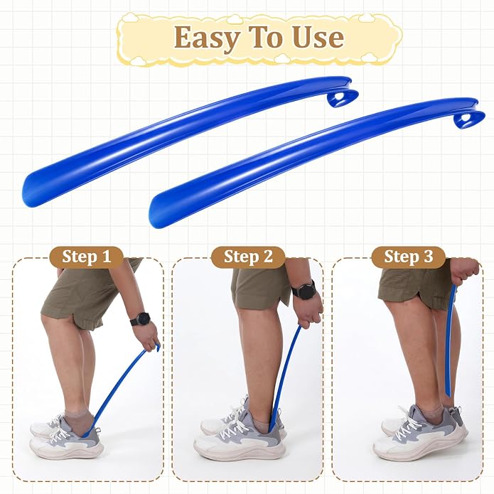 2PCS Shoe Horn Long Handle, 17" Long Shoe Horn Plastic Shoes Horns Black Shoehorn Boot Shoes Helper for Men Women