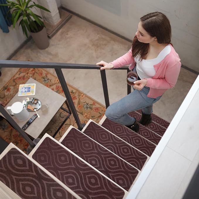 Stair Treads for Wooden Steps 15pcs 8x30in Non-Slip Stairs Carpet Runner | Indoor Stair Mats for Kids Elders and Pets