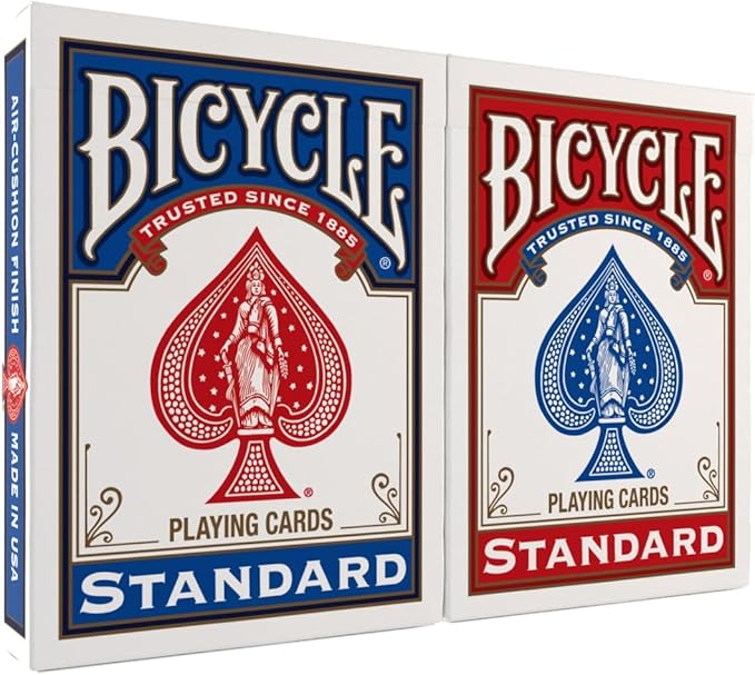 Bicycle Playing Cards 2 Pack Standard Poker Size Red and Blue | Air-cushion finish, Over 130 years trusted, 52 cards plus 2 Jokers per deck, Great for poker and rummy