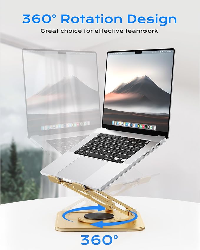 LOXP Adjustable Laptop Stand, Computer Stand with 360 Rotating Base, Ergonomic Laptop Riser Mount for Desk Foldable Protable Computer Desk Fits with MacBook Pro Air (10-16") - Gold | Ergonomic Laptop Riser Mount for Desk Foldable Protable Computer Desk...