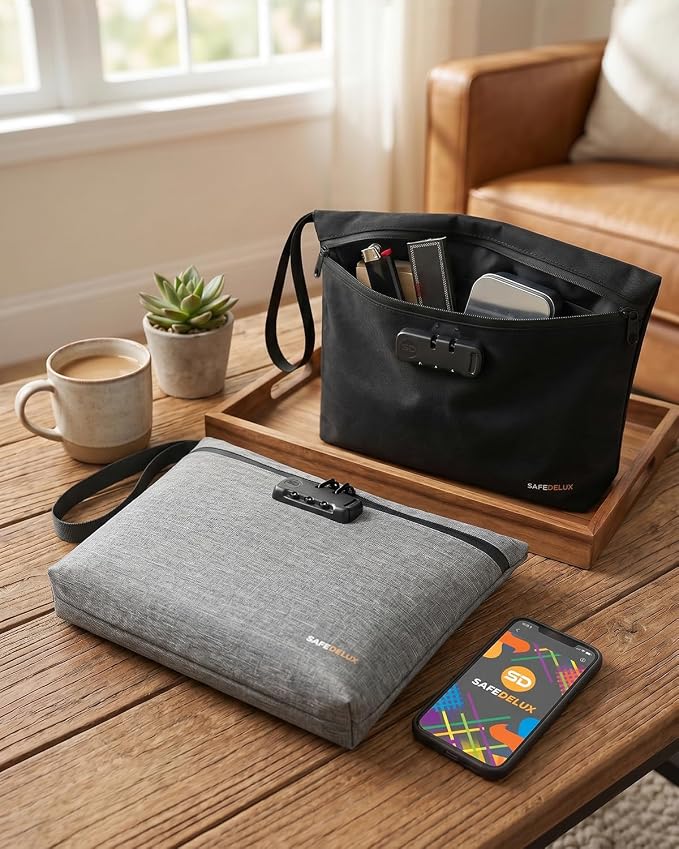 Smell Proof Bag, Odor Proof Bag with Combination Lock, Durable Smell Proof Container with Carbon Lining, Secure Odorless Travel Pouch for Home & On-the-Go (Black, 12.5″x9.5″)