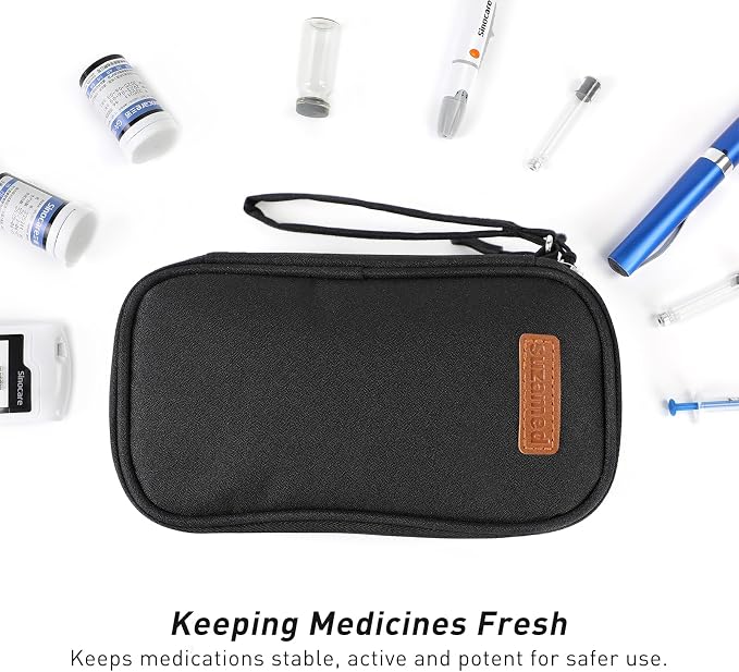 suzamed Insulin Cooler Travel Case, Double Layer Medicine Kit Diabetes Travel Case, Portable Medicine Organizer with 2Pack 150g Ice Pack TSA Approved for Insulin Pens Diabetic Supplies (Black)