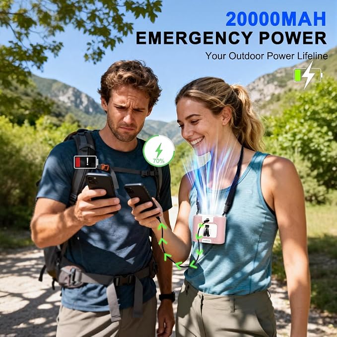 CAZOKASI 2026 Upgrade 20000mAh Waist Clip Fan Wearable Fan Portable Personal Body Fan Powerful Upto 36H Cooling and Heatstroke Prevention Fan