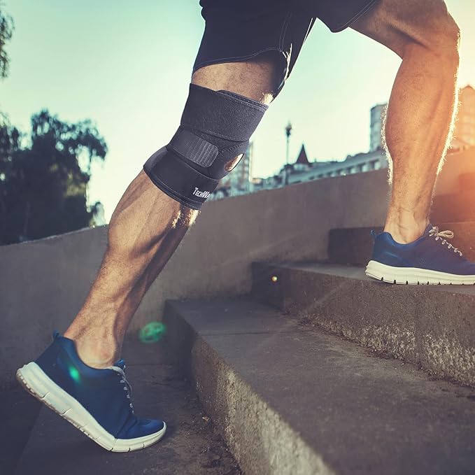 TechWare Pro Knee Brace Support - Knee Braces for Knee Pain. Relieves ACL, LCL, MCL, Meniscus Tear, Arthritis, Tendonitis Pain. Dual Stabilizers Non Slip Neoprene. Adjustable Bi-Directional Straps -5 Sizes