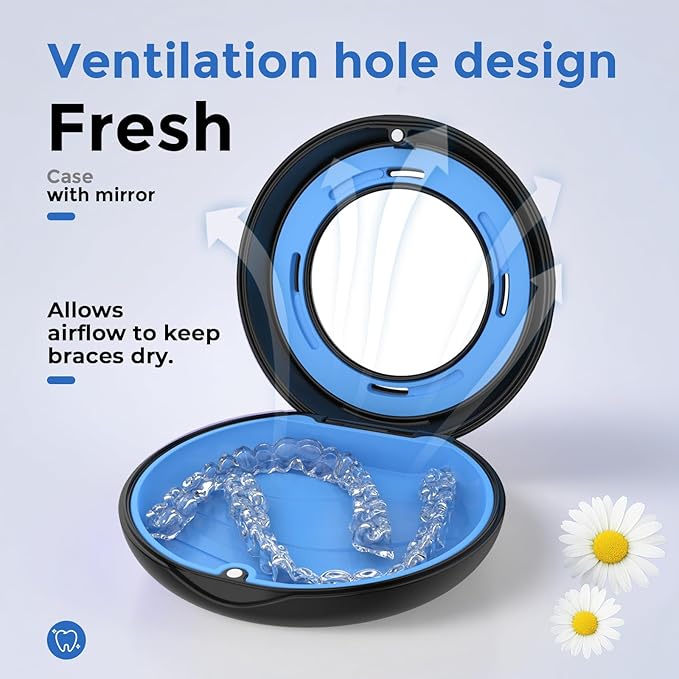 HEMILAB® Retainer Case, Slim Aligner Case with Mirror, Compatible with Invisalign, Cute Retainer Orthodontic Box with Vent Holes, Black