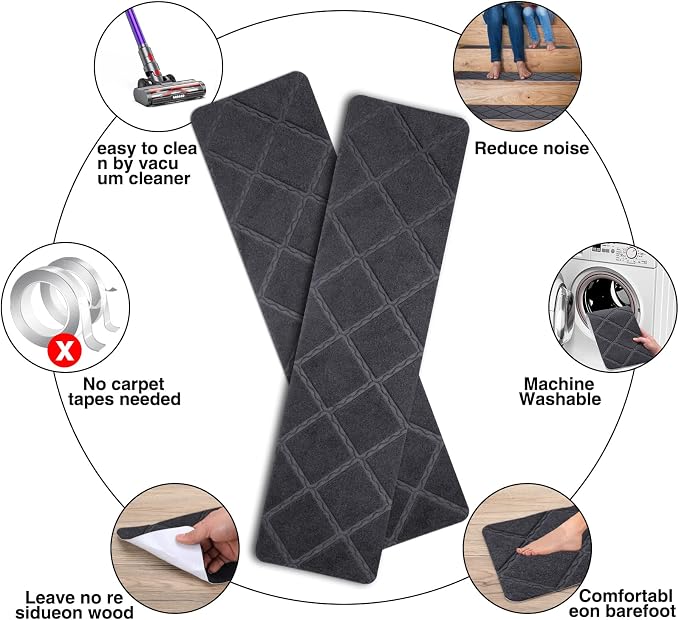 Stair Treads for Wooden Steps 15pcs 8x30in Non-Slip Stairs Carpet Runner | Indoor Stair Mats for Kids Elders and Pets