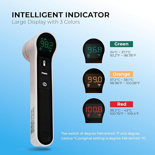 Dr. Aid No-Touch Ear & Forehead Thermometer, Infrared Digital,4 Color-Coded | No-Touch Infrared Sensor, Color-Coded Fever Indicator, Fast Reading