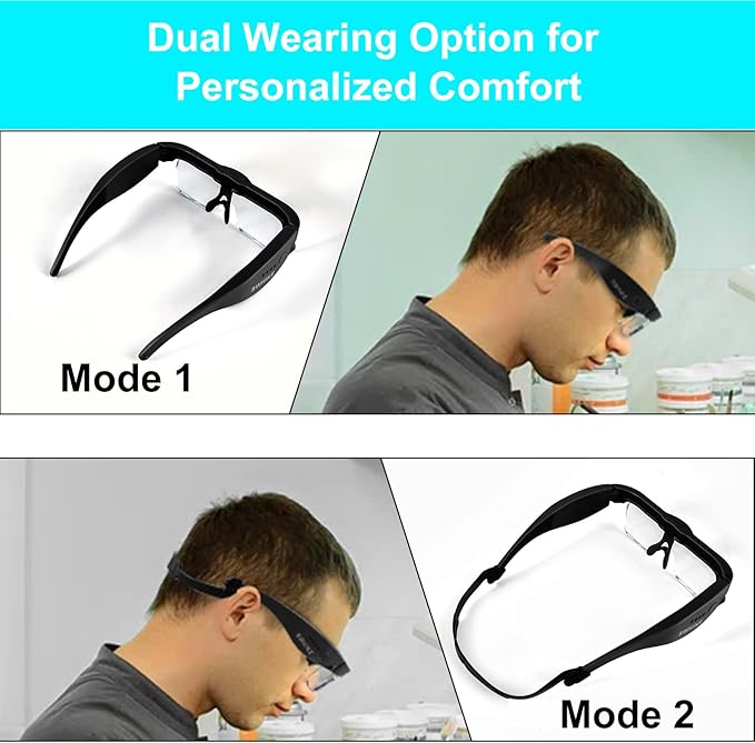 Magnifying Glass with Light Hands Free, Rechargeable Magnifying Glasses Headset with 5 Detachable Lenses and Storage Case for Close Work, Reading, Jewelry Making Crafts (Black)