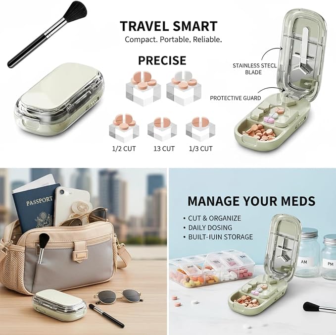 Portable Pill Cutter and Splitter - Easy-to-Use Cutter for 1/2, 1/4, and Tiny Pills - Compact, Durable, and Ideal for Medication Precision (Pink)