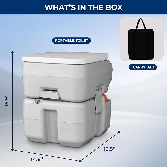 SereneLife Portable Toilet 5.3 Gal Camping Travel Outdoor Flush Toilet Seat | 5.3 Gal waste tank, 50+ flushes, leak-proof odor control, 3-way rinse system, no-splash disposal, durable portable design