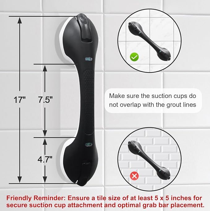Suction Grab Bar for Shower Bathtub: Upgraded Heavy Duty Non-Slip Grip Handle with Strong Suction Cup for Bathroom Wall, Max Load 269LBS Safety Bar for Elderly Senior