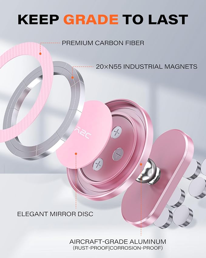 A2C Pink Alloy Magnetic Golf Cart Phone Holder, Golf Accessories for Women | Unique Golf Gifts for Female Golfers Ladies Her Girls Mom Mother Wife, Golf Accessories Essentials Fits EZGO Club Car Yamaha