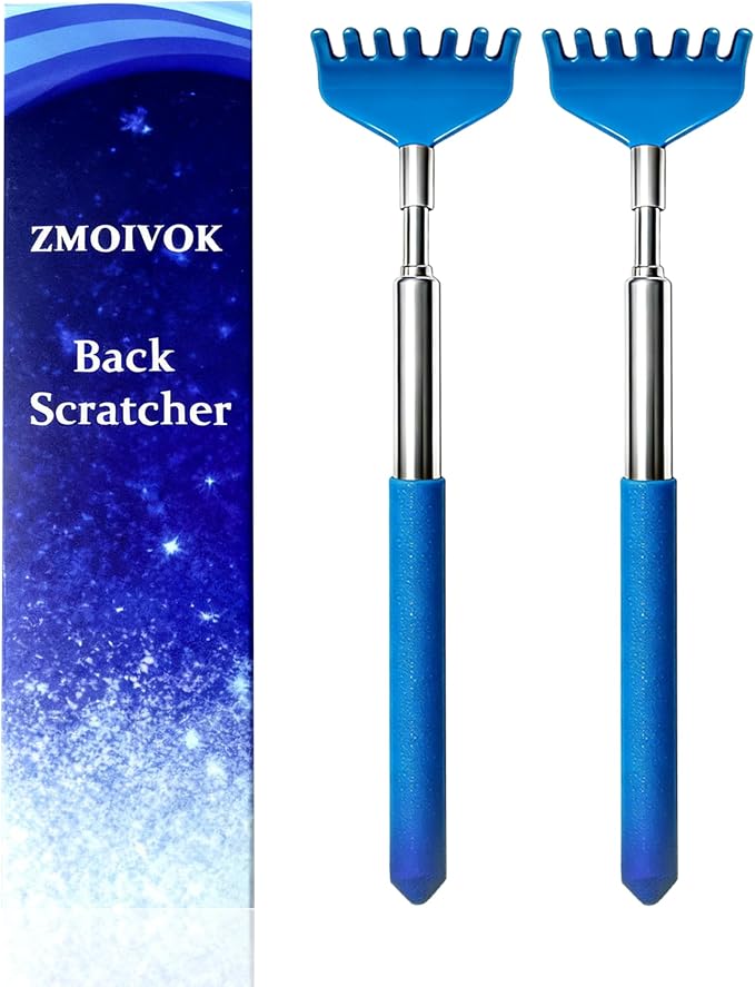 2 Pack Back scratchers Set,Stainless Steel Back Scratcher Extendable | Rubber Handles Stainless Heads,for Back,Neck,Shoulders,Beautiful Present Packaging Gifts for Thanksgiving,Christmas (Blue)