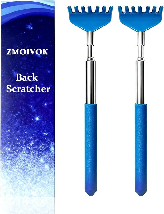 2 Pack Back scratchers Set,Stainless Steel Back Scratcher Extendable | Rubber Handles Stainless Heads,for Back,Neck,Shoulders,Beautiful Present Packaging Gifts for Thanksgiving,Christmas (Blue)