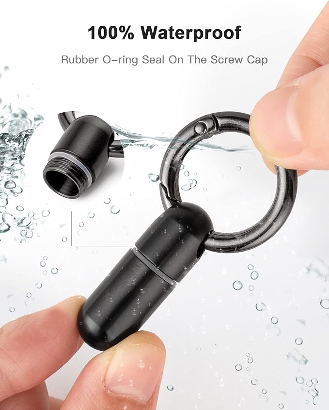 TISUR Small Titanium Keychain Pill Holder, Pocket Pill Case for Travel | Waterproof Pill Fob,Portable Pill Box Container,Purse Pill Organizer Tube
