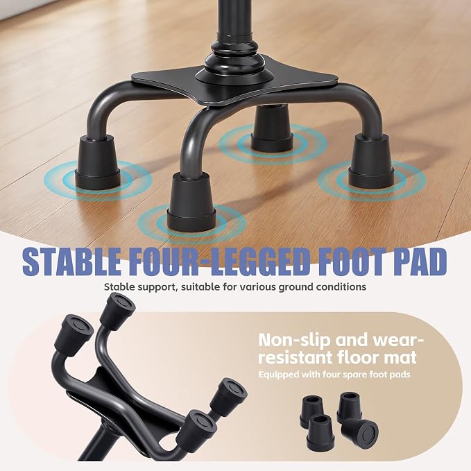 Hold 440 lbs Walking Cane for Seniors Aluminum Alloy Lightweight Height Adjustable Walking Stick Heavy Duty Foldbale Free Standing Cane with LED for Men and Women Adults