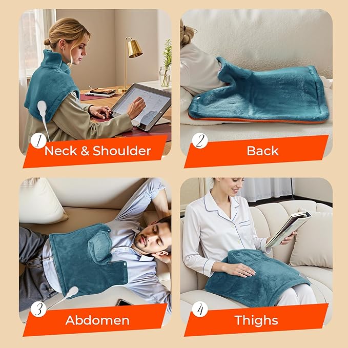 VAAGHANM Heating Pad: Electric Heat Pad for Pain Relief-Weighted Instant Heating Pads for Neck and Shoulders-6 Heat Options & 6 Auto Timer Mode-Gifts for Mom Women-Blue