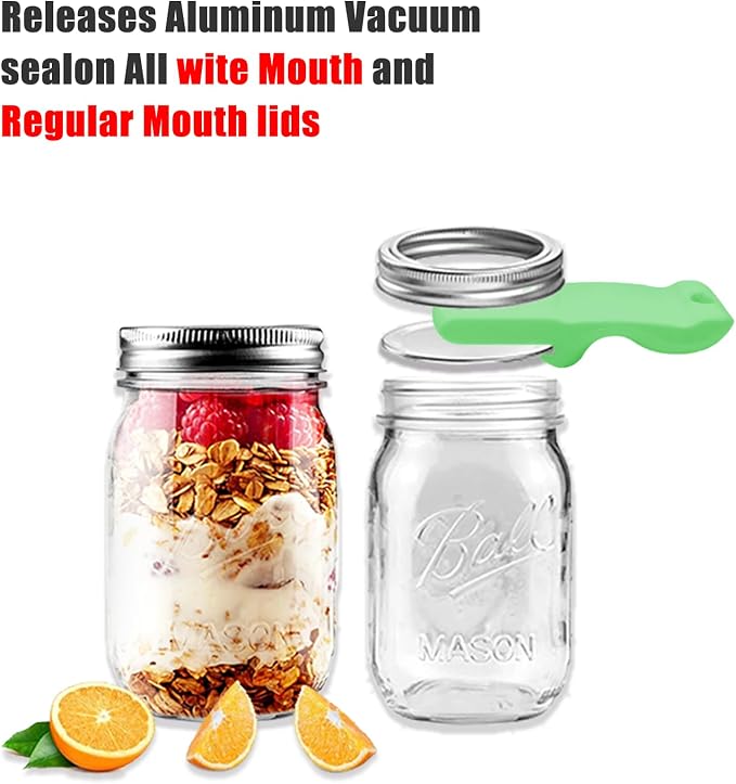 Mason Jar Opener and Canning Tool, Compatible with Mason Jar Lids, Releases Vacuum Seal on Wide Mouth and Regular Mouth, Magnetic Lid Lifter for Canning, Pickling (greener)