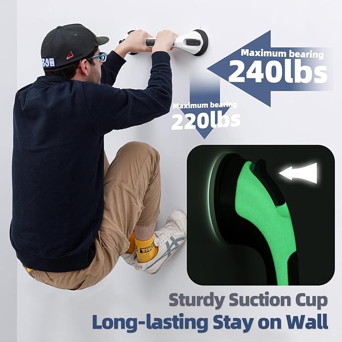 Grab Bars for Bathtubs and Showers 2 Pack Glow in The Dark, 17 inch Suction Grab Bar, Shower Handle Safety Grip Handrail for Seniors and Elderly, Removable Waterproof No Drilling, Black