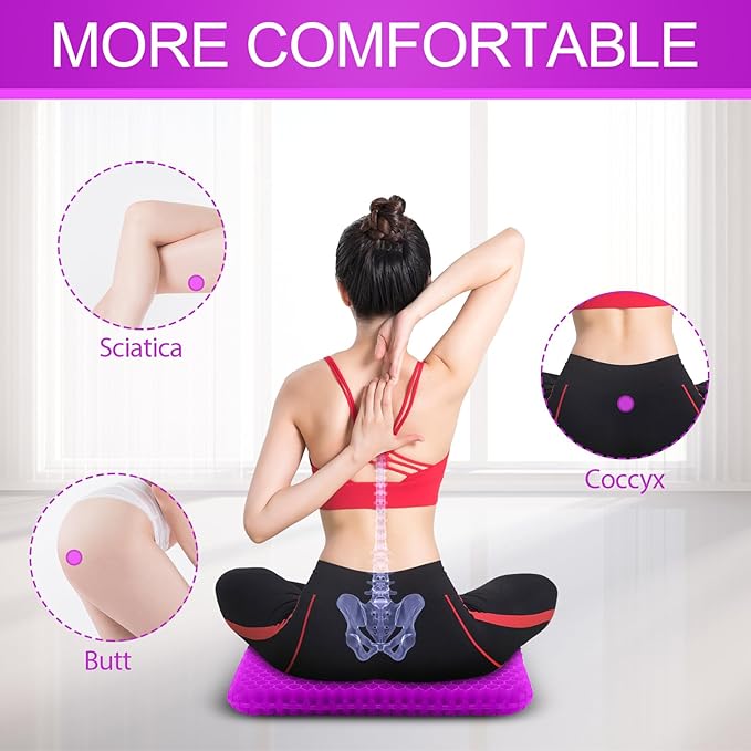 Gel Seat Cushion for Long Sitting, Gel Chair Cushion (Large & Thick) | Gel Cushion for Wheelchair, Soft & Breathable, Gel Chair Cushion for Hip Pain, Seat Cushion for Office Chair (Black Cover)