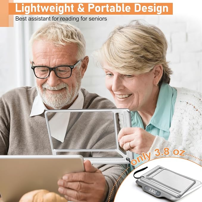 AKKYCVS 5X Full Page Magnifying Glass for Reading, Lightweight Rectangular Magnifier Provides Large Book Page Viewing Area, Handheld Magnifier for Reading Small Prints for Seniors, Low Vision-Silver