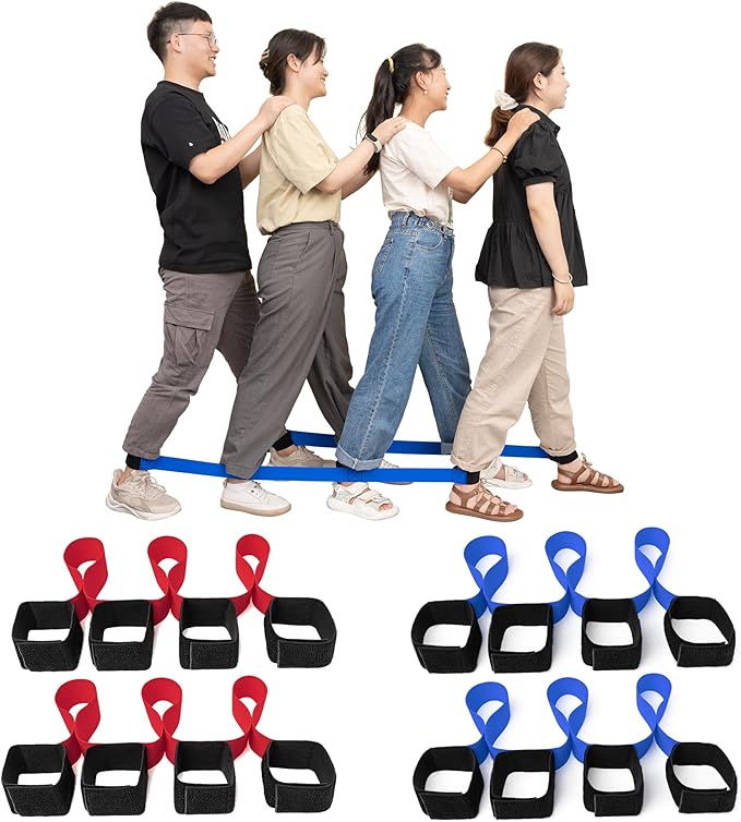 Team Building Games 4 Legged Race Bands for Adults Perfect for Carnival, Field Day, Relay Race, Family Backyard Party Supplies (2pk, Blue & Red)