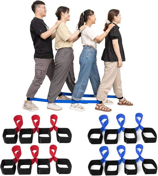 Team Building Games 4 Legged Race Bands for Adults Perfect for Carnival, Field Day, Relay Race, Family Backyard Party Supplies (2pk, Blue & Red)