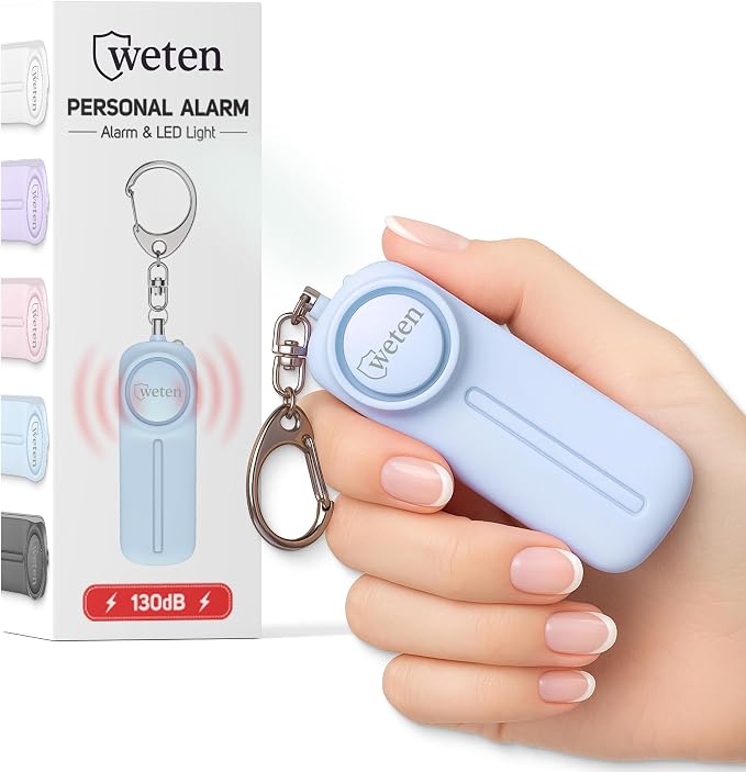 Weten Personal Safety Alarm Keychain for Women, Blue | 130dB Siren, LED Light, Panic Pin, Self-Defense Device, Emergency Whistle Alternative for College, Travel, and Night Walk