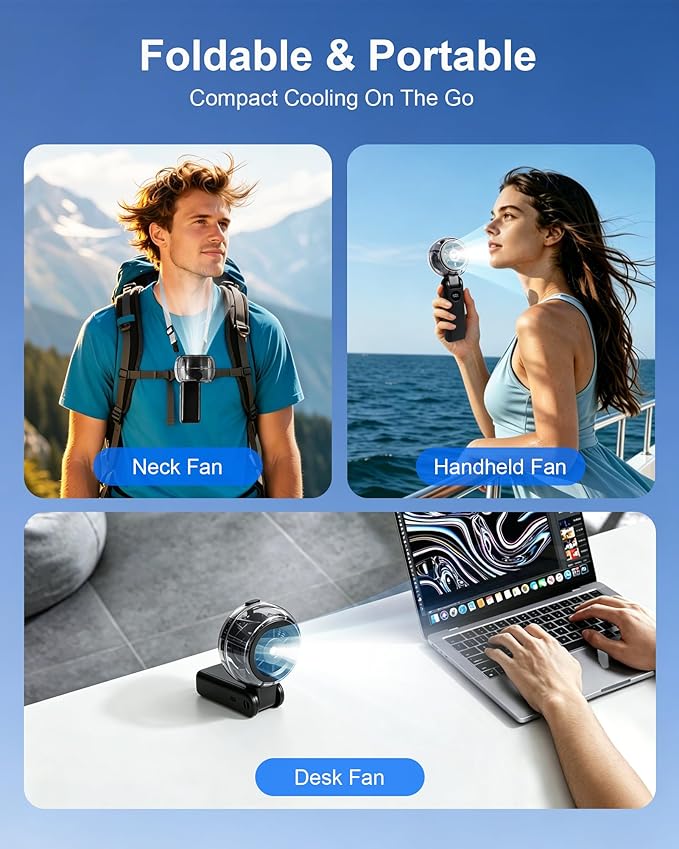 Portable Misting Fan, Rechargeable Handheld Spray Fan | 100-Speed Adjustable Cooling Fan with Water Mist Spray, Foldable Design, Lanyard Included for Outdoor Camping & Travel