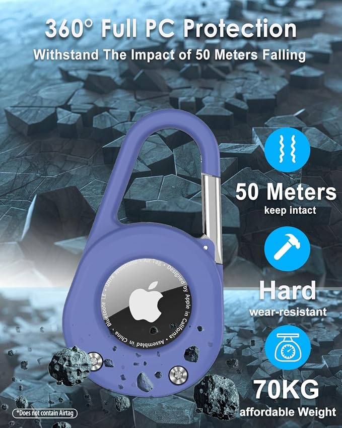 SCALLOP for AirTag (1st & 2nd Gen) Keychain with Carabiner,Thick Hard PC Air Tag Holder,IPX8 Waterproof,Secure Lock