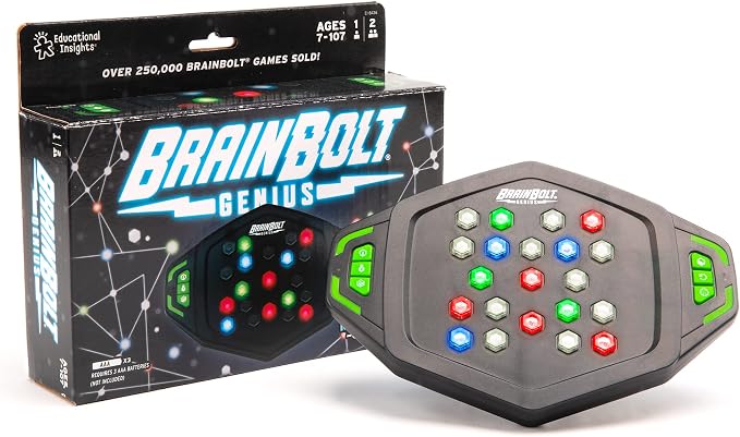 Educational Insights BrainBolt Genius - Puzzle Memory Game for Kids, Teens and Adults, Handheld Electronic Brain Travel Games, Gift for Gamers, Games for Kids 8-12, Fidget Memory Game