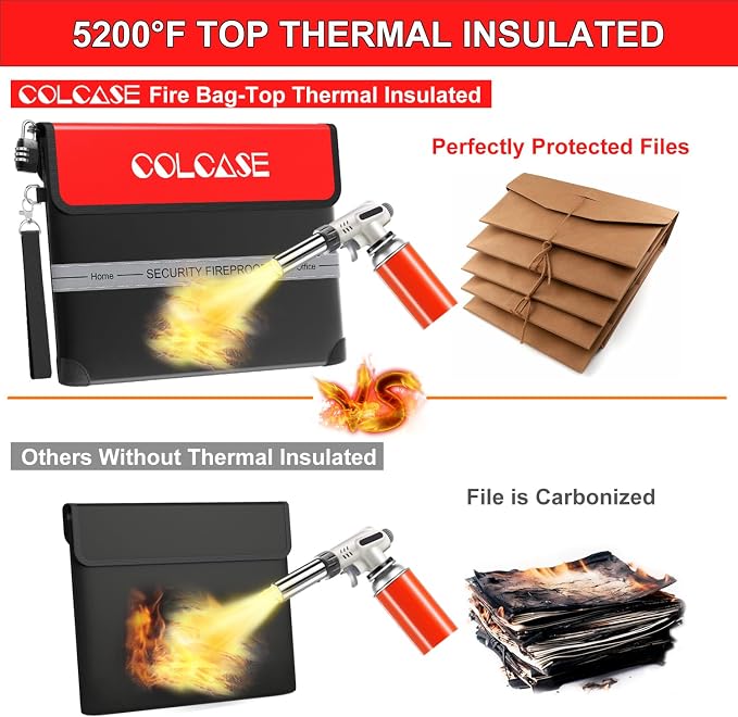 COLCASE Fireproof Document Bag 5200℉ Heat Insulated Waterproof Fireproof | Silicone Coated Fiberglass Fireproof Bag wih Lock 15x11 inches Zipper Bag Silver