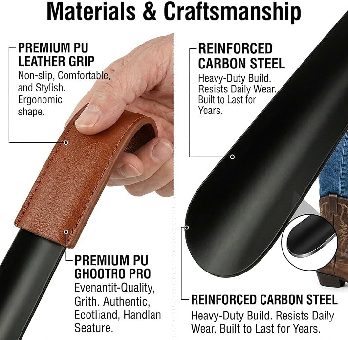 DOITOOL Stainless Steel Shoe Horn 28.34 Inch Long Handle Shoe Lifter for Seniors Portable Boot Insert Tool Easy Wearing Helper for Elderly Pregnant Women