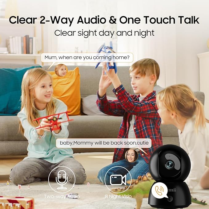 2K Security Camera Indoor, 2.4G & 5G WiFi Pet Camera for Home Security, Pet/Dog/Elder/Baby Camera with Phone App, Night Vision, Cloud/SD Card Storage, 2-Way Audio, Motion Detection, Black