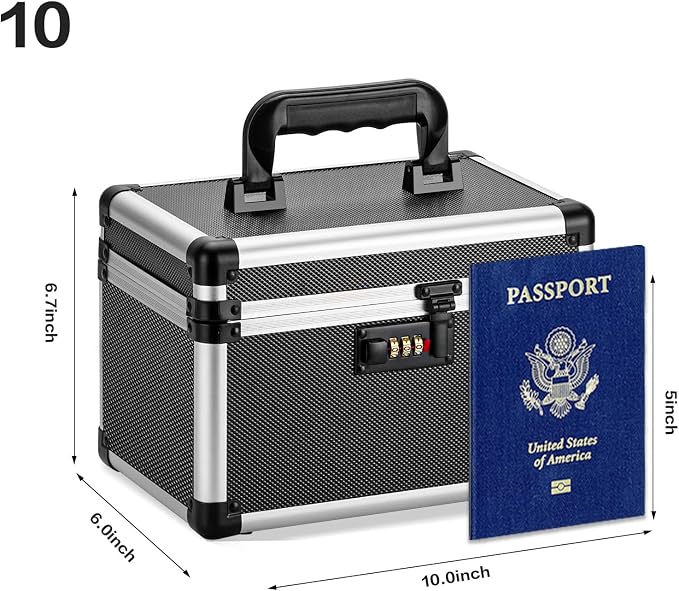 Medicine Box with Combination Lock - 10"x6"x6.7"First Aid Safe Medication Storage Case, Personal Items Safe Case for Hospital & Home & Outdoor 【Tactical Black,No Tray】