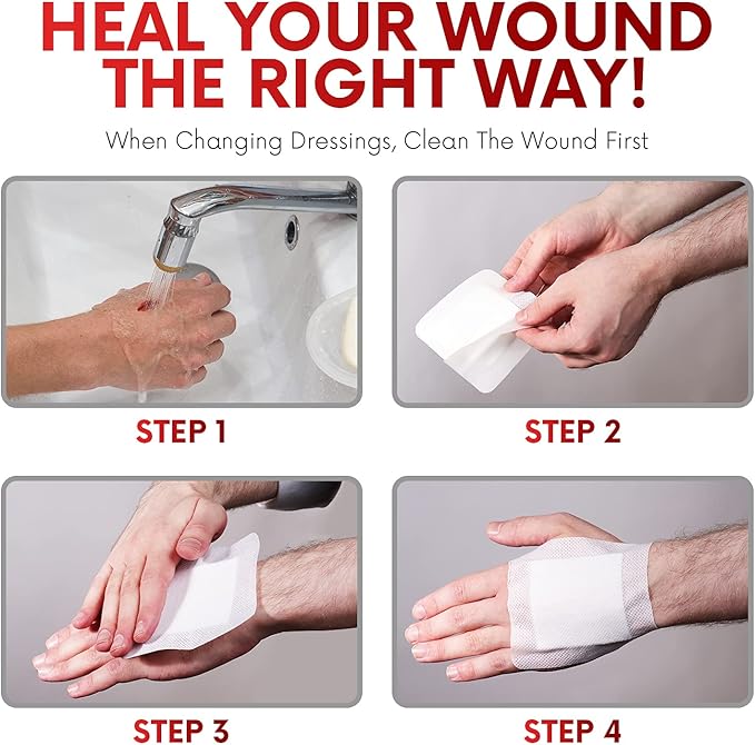 HEALQU Bordered Gauze Island Dressing - Sterile Individually Wrapped Gauze Pads with Water-Resistant, Non-Woven Backing (4"x10" - 2"x7.5" Pad (30 Pack)