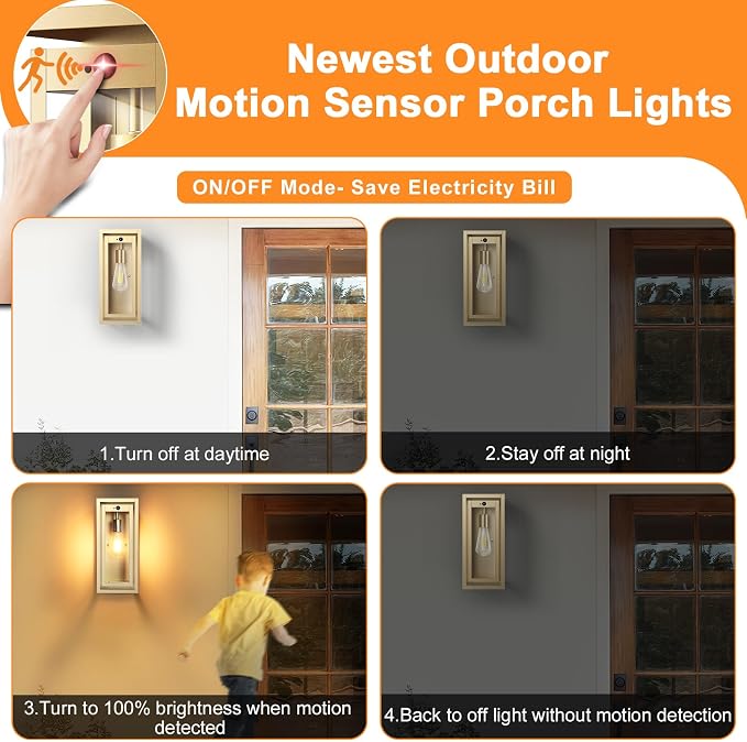15" Motion Sensor Outdoor Wall Lights, Outdoor Sconces, 2 Pack | Dusk to Dawn, Large Size, Anti-Rust, Waterproof, Easy Installation, Gold Modern Exterior Lighting Fixtures for House Porch