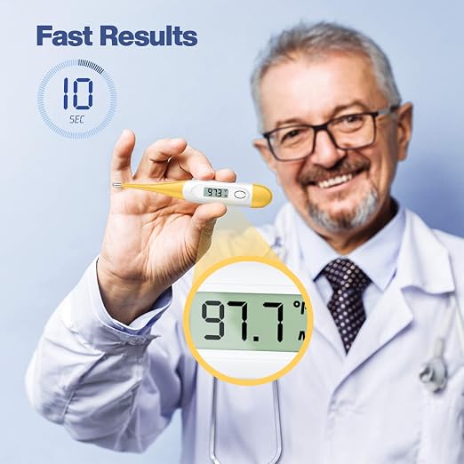 Boncare Digital Thermometer for Adults, Kids & Babies, Yellow | Accurate & Safe Oral and Rectal Thermometer with 10-Second Reading and Fever Alarm