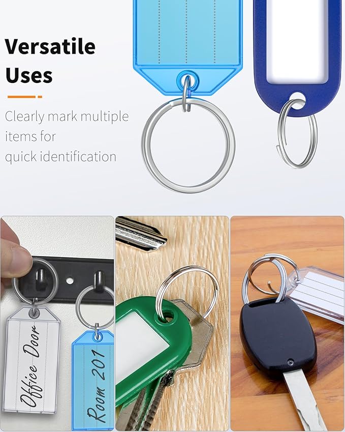 Uniclife 30 Pack Key Tags with Blank Labels, Clear Windows & Split Rings | 2 styles of key tags with writable blank paper labels and clear covers keep labels protected, visible and easy to identify