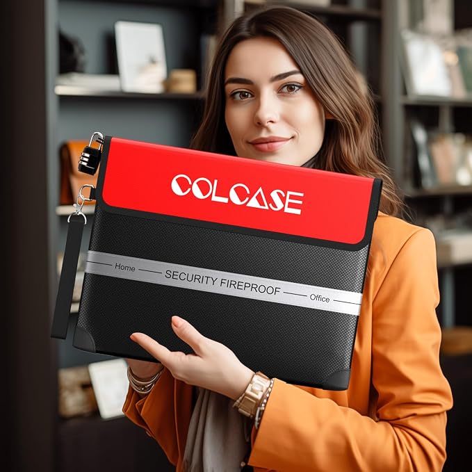 COLCASE Fireproof Document Bag 5200℉ Heat Insulated Waterproof Fireproof | Silicone Coated Fiberglass Fireproof Bag wih Lock 15x11 inches Zipper Bag Black